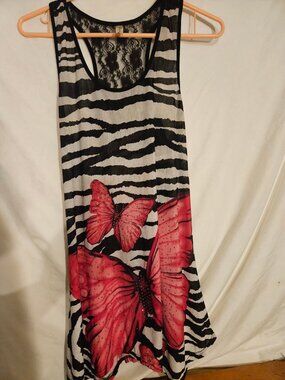 Zebra Print Sleeveless Dress with Butterfly Design